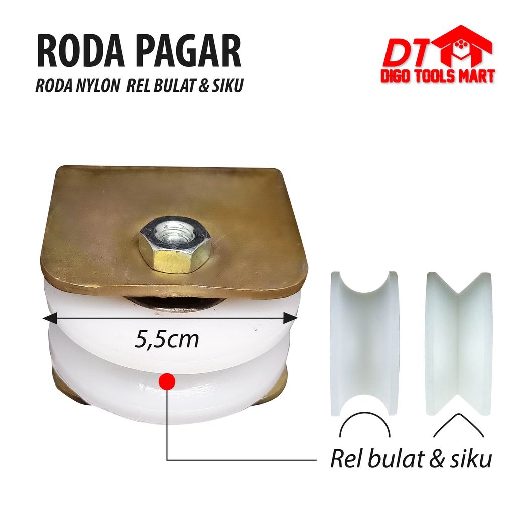 Roda Pagar Nylon Nilon 6 Inci Rel Bulat dan Lancip ( Siku ) 1 Pcs