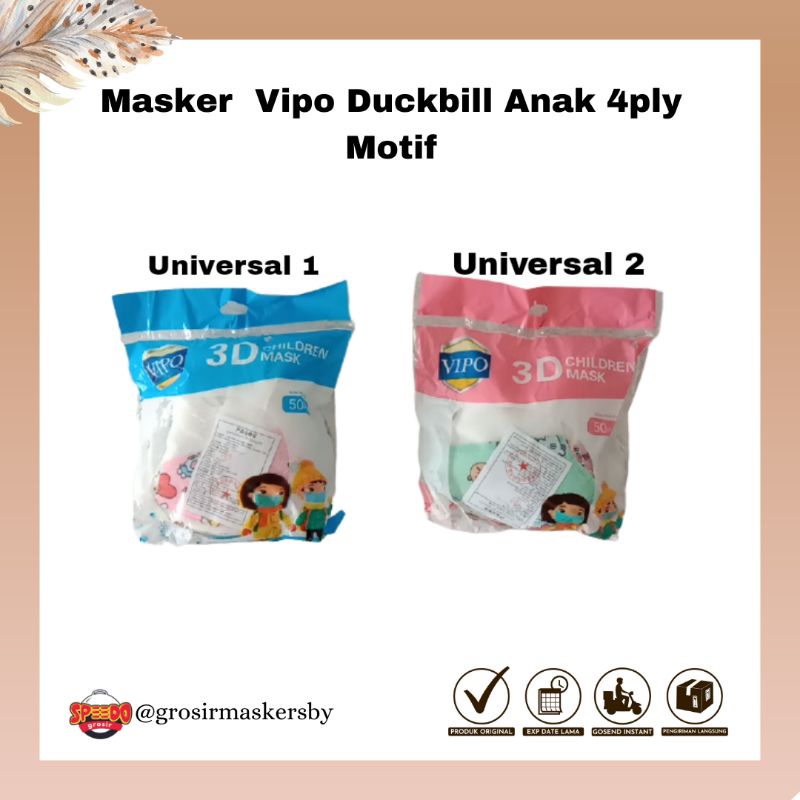 Masker Duckbill Anak VIPO 4ply motif