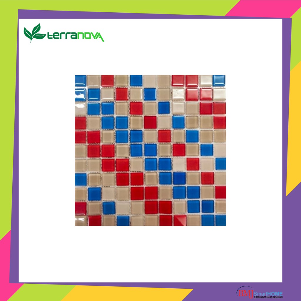 FLASH SALE KERAMIK MOZAIK KACA MERAH BIRU COKLAT UK. 30 X 30 CM