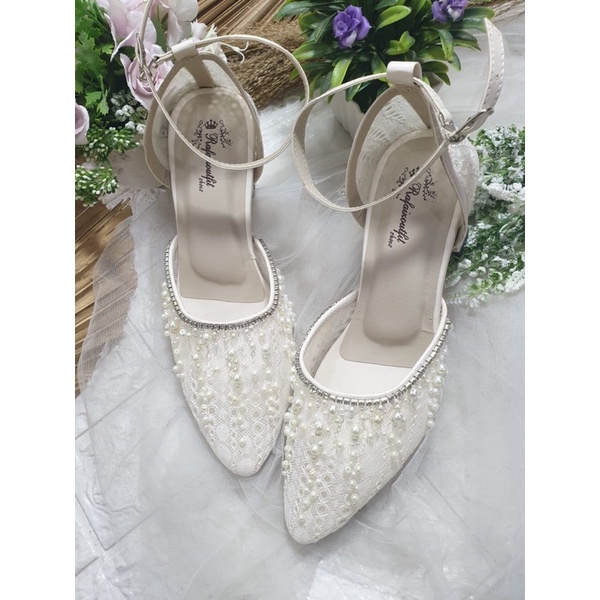 sepatu Rafaizoutfit sepatu wedding Rachel broken white cream tinggi 7cm tahu