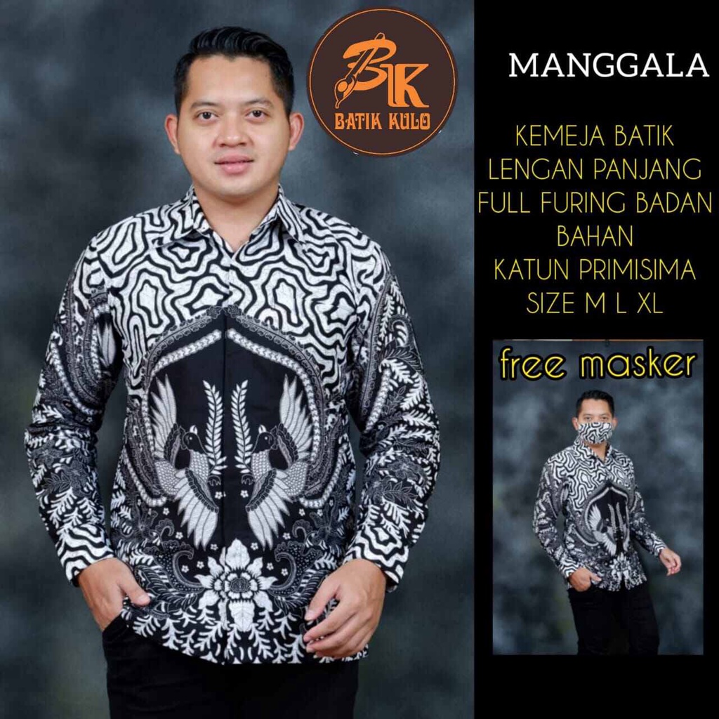 Kemeja batik pria lengan panjang warna putih abu / batik pria terbaru 2022 lengan panjang / baju batik warna putih abu terbaru / batik pria lengan panjang warna putih MANGGALA