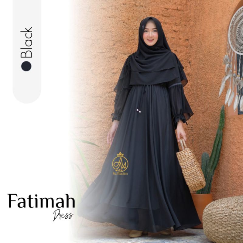 Gamis Cantik & Elegan Fatimah Dress by As Moslem warna Black (Hitam)