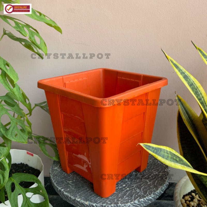 pot bunga tanaman kotak tinggi diameter 22cm - SINOVAC 02 MERAH BATA