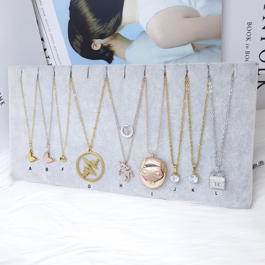 Kalung Titanium Hijab Bulat Kupu Polos Kpop Kdrama Anti Karat Selamanya - BN279