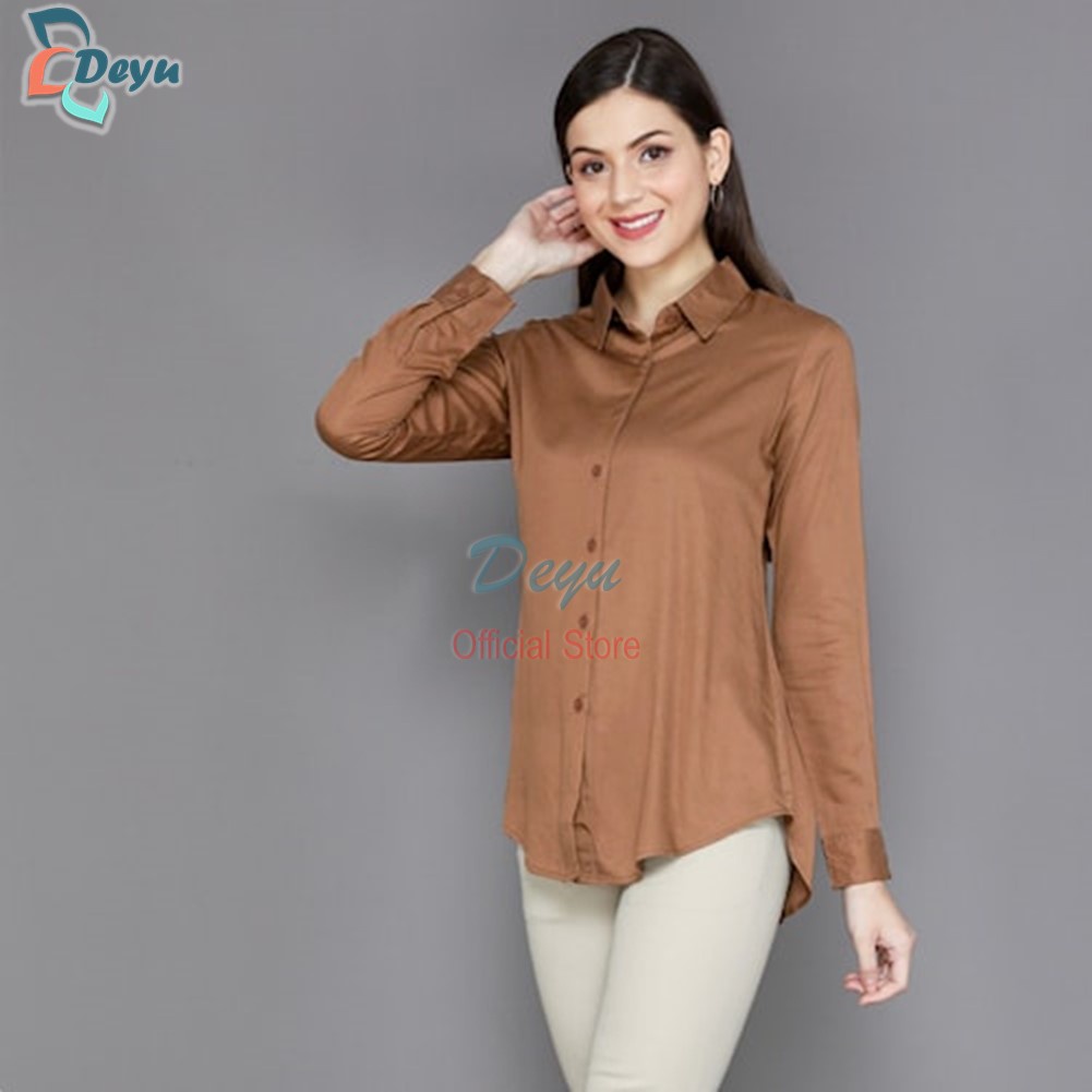 Kemeja Wanita Polos Pretty Woman Basic Streach Original Madame Sexy-MOCCA