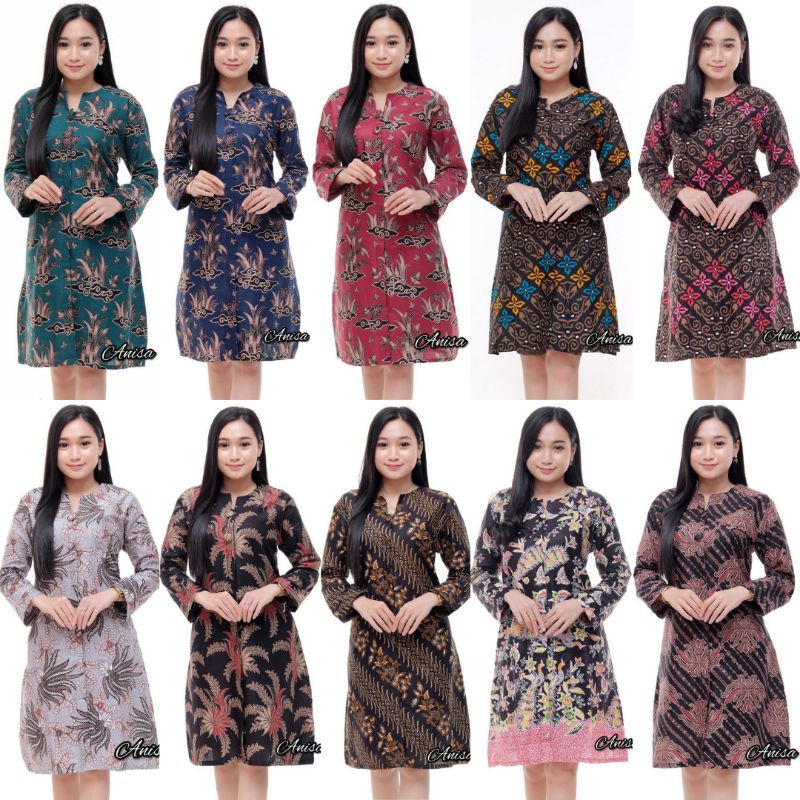 BATIK TUNIK SHIBORI JUMPUTAN TERBARU size S-3L / HRB026 YELBOR NAVBOR / BIRU PUTIH/ TUNIK KANCING