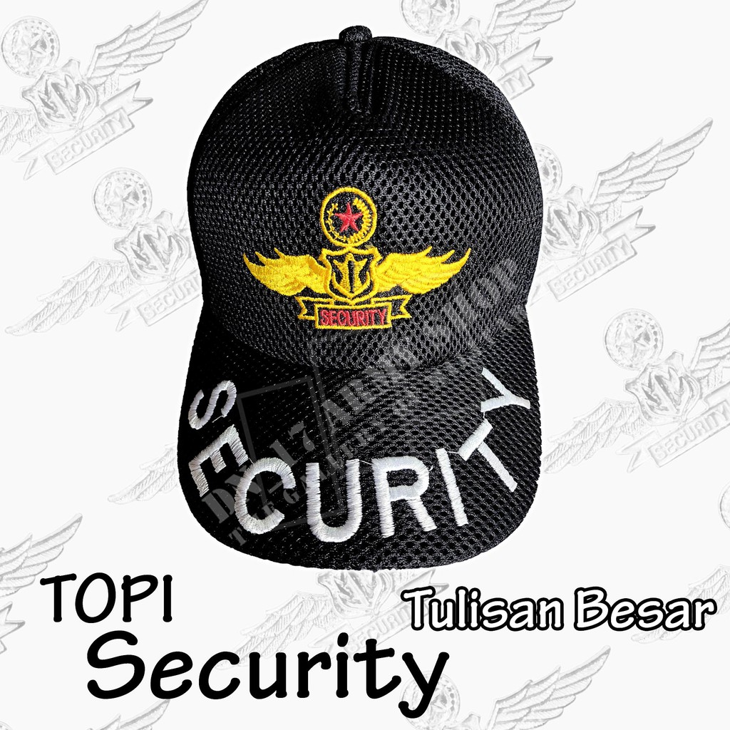 Topi Doblemes Jaring Biru, Hitam Bordir Logo Wing Satpam/Security