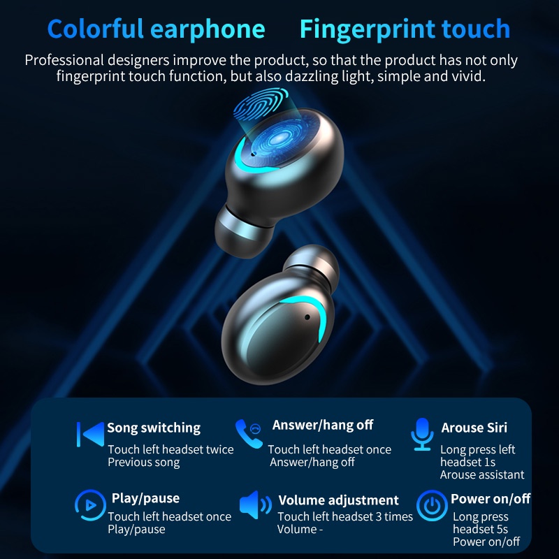 Earphone F9-5 TWS HIFI Handsfree Earphone Bluetooth 5.0 Wireless Headset Inpods Earbud Sport Touch Display Waterproof Plus Power Bank