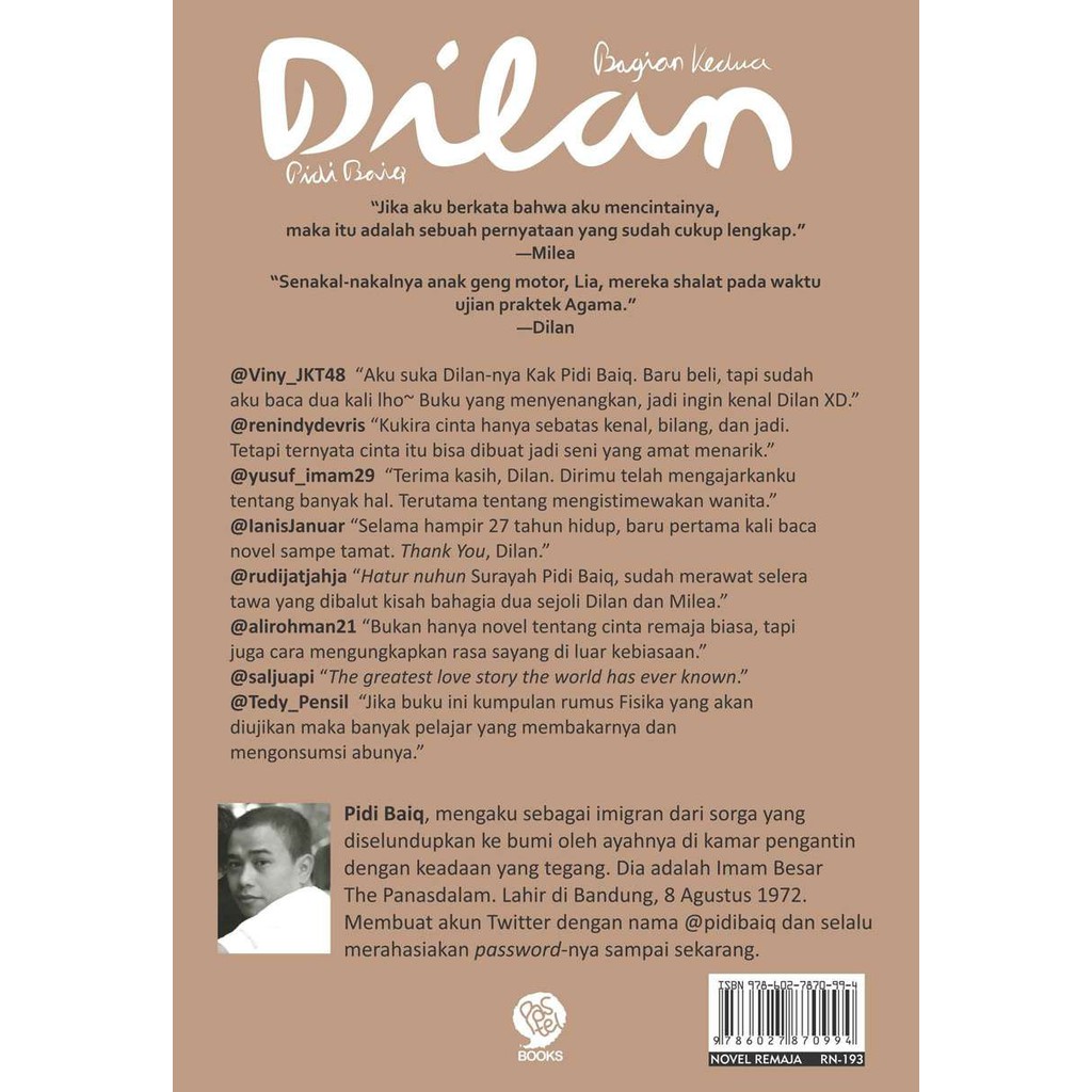 Novel Dilan 2 Dia Adalah Dilanku Tahun 1991 Buku Pidi Baiq Shopee Indonesia