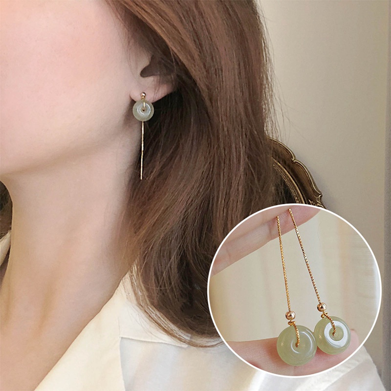 Natural Hetian Jade Magnolia Earrings Female S925 Silver Cloisonne Jade Earrings Anti-Allergy Temperament White Jade Earrings