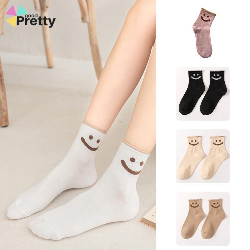 Kaus Kaki Wanita Mid-tube Cute Smiley College Style Kaus Kaki Trendi Musim Gugur Musim Dingin Musim Semi Musim Panas - PD