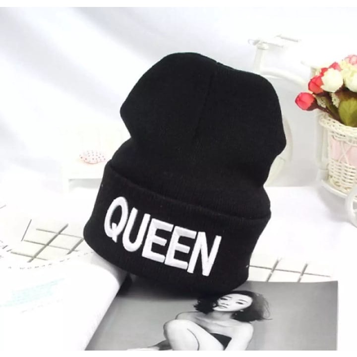 Topi Kupluk Beanie Hat Couple King Queen Kupluk Kekinian