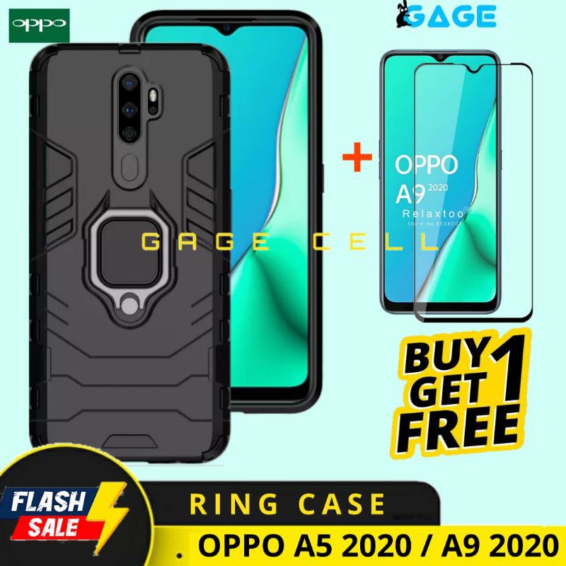 FREE TEMPERED GLASS FULL LAYAR OPPO A5 A9 2020 CASE HARDCASE RINGSTAND OPPO A9 A5 2020 BACK COVER