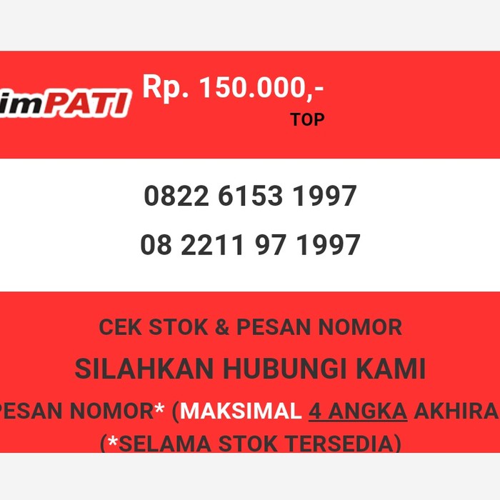 Nomor cantik Telkomsel murah tahun lahir 1997 simpati & loop T0888-150