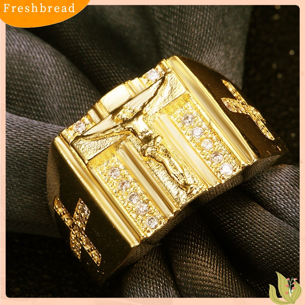 [TERLARIS]Chic Jesus Cross Carved Cubic Zirconia Inlaid Ring Unisex Wedding Jewelry Gift