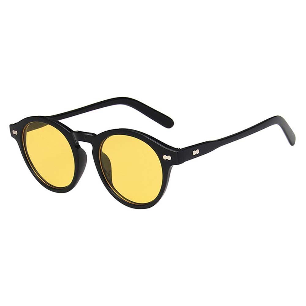 Mxbeauty Kacamata Bulat Anti UV Kepribadian Bingkai Bulat Kuning Hitam Teh Lensa Warna Korean Style Sunglasses