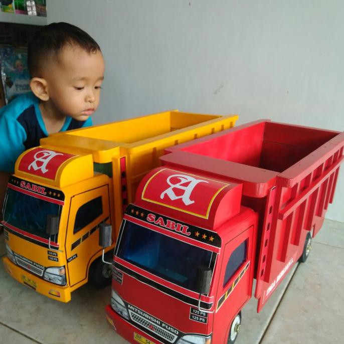 mobil truk oleng kayu miniatur truck mainan mobilan truk oleng Besar