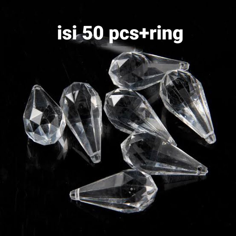 Bandul Kristal Tetes air besar isi 50 pcs +Ring Silver/ Bandul Kristal Dekorasi/ bandul Kristal Gros