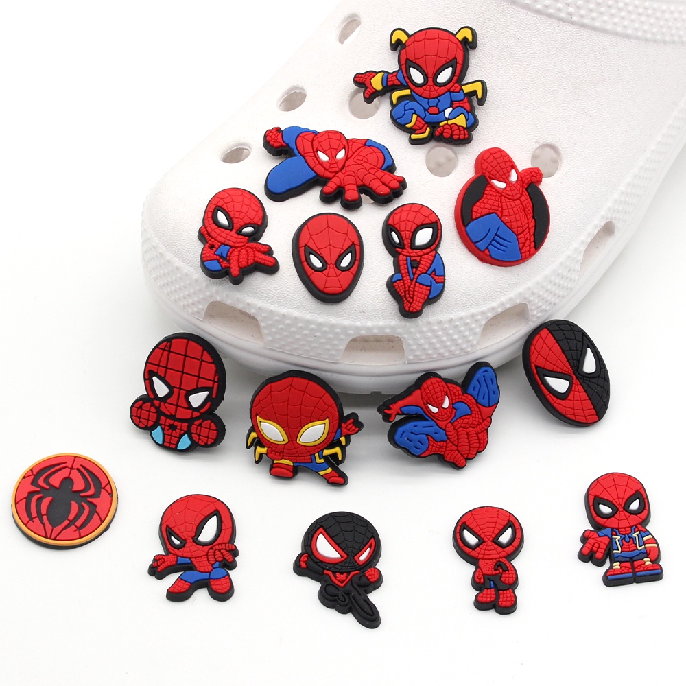 Super hero Jibbitz crocs Motif Kartun Spiderman shoe charms decorate Lubang Sepatu accessories Gesper hadiah anak laki-laki