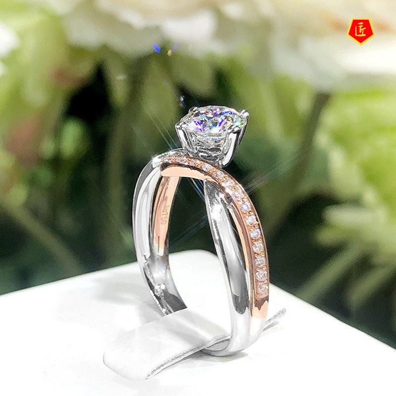 [Ready Stock]Creative V-Shaped Crown Ring Pt950 Rose Gold Moissanite