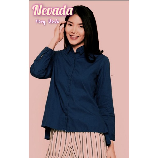 Nevada kemeja wanita lengan panjang navy / rodeo original