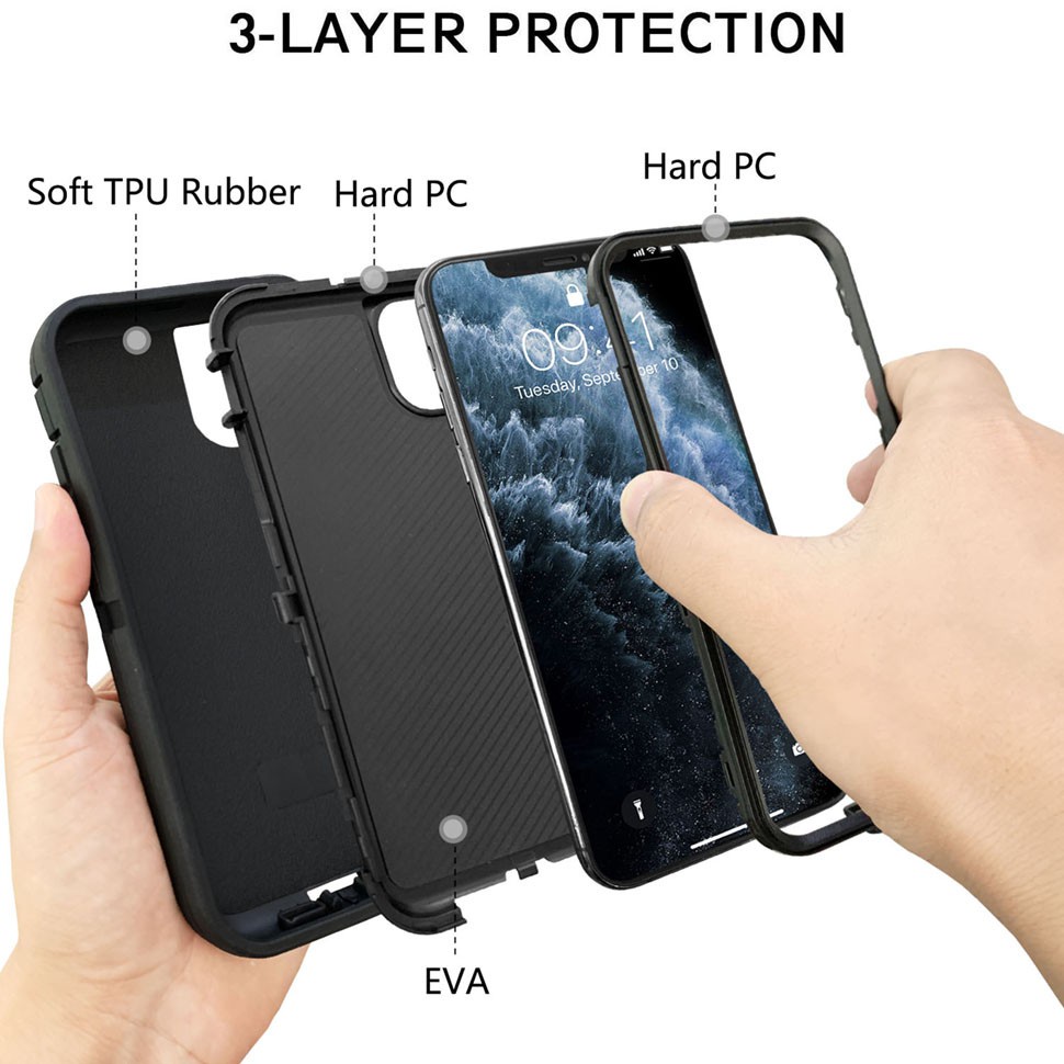 3in1 Case Hybrid Armored Shockproof Cover iPhone X XS Max XR 7 8 6 6S Plus 13 12 11 Pro Max