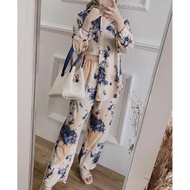 ORANGE ONE SET TIE DYE / DAILY SET SHIBORI / SETELAN WANITA FULL KANCING