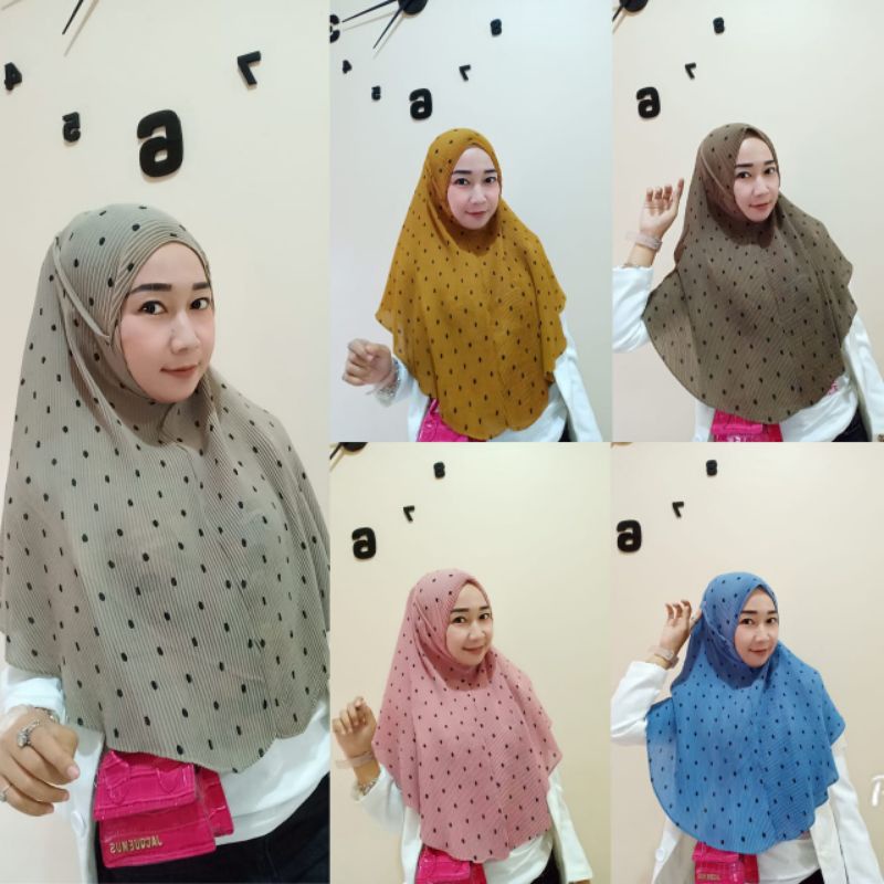 Hijab instan plisket polkadot/hijab plisket motif polkadot