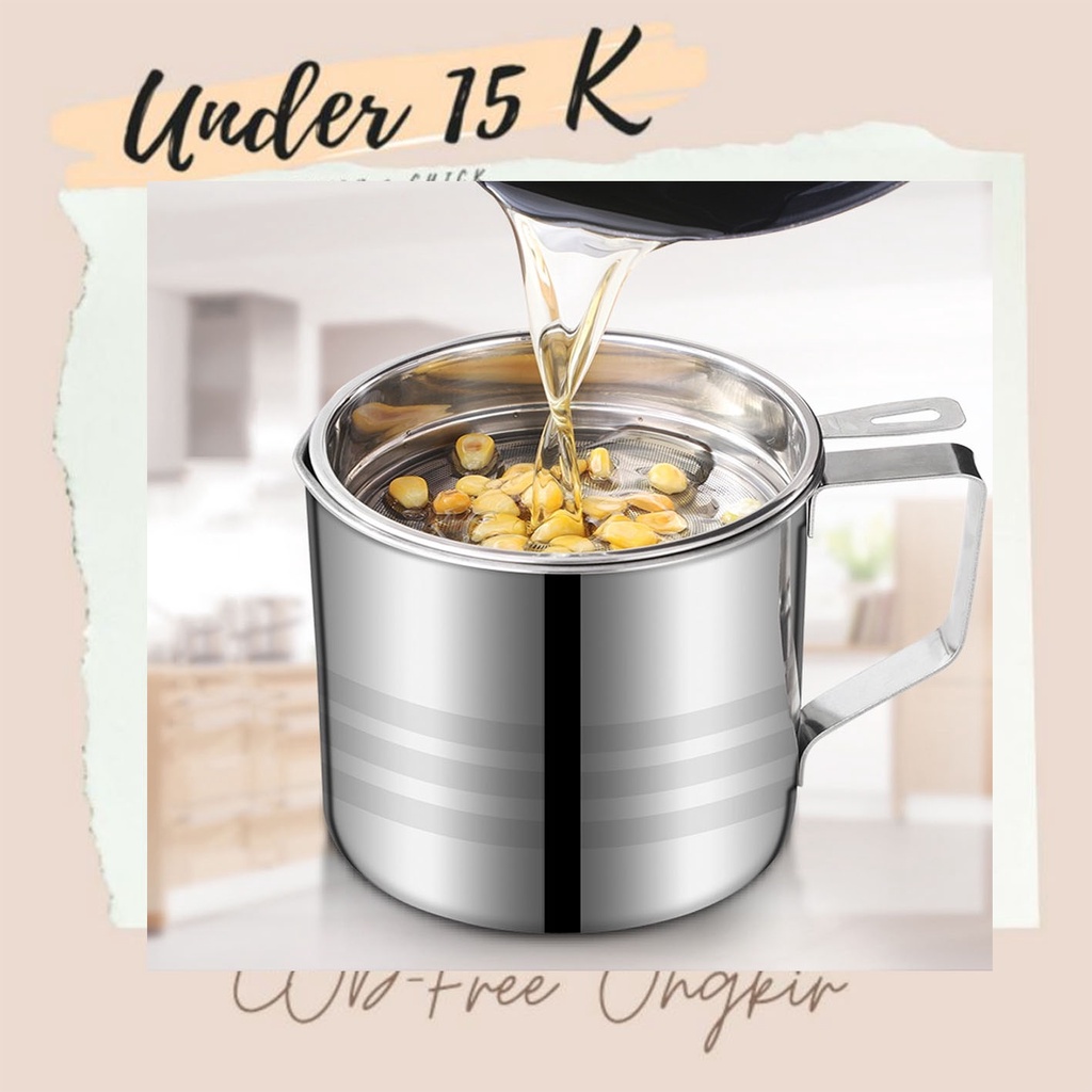 Wadah dan Saringan Minyak Goreng – AC 38 – Set Oil Pot Tempat Gelas teko Saringan Stainless Tirisan 