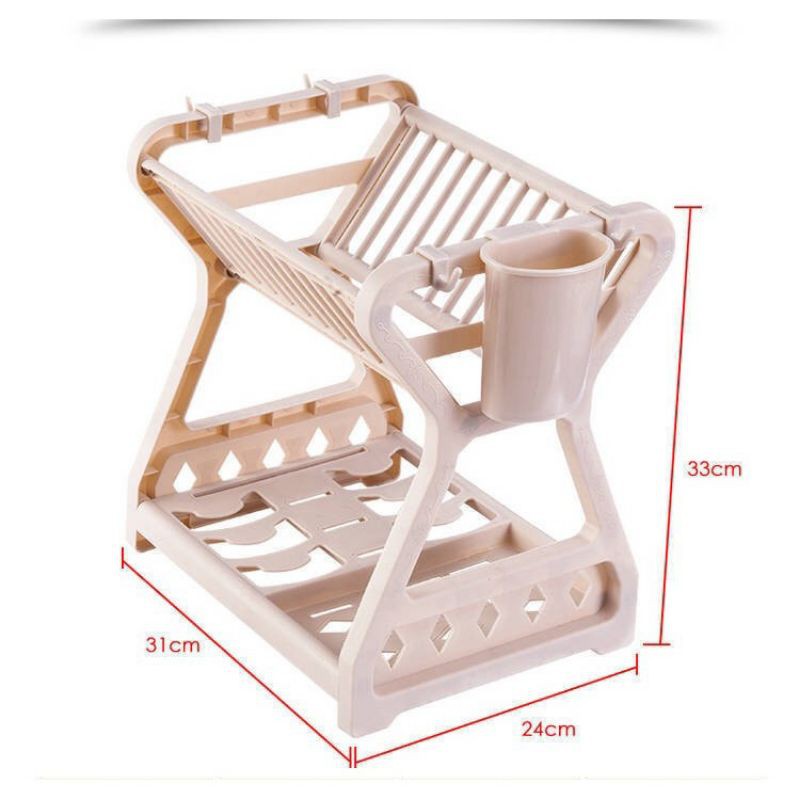 BS342 Rak Piring Dapur / Rak Pengering Plastik Piring Gelas 2 Tingkat