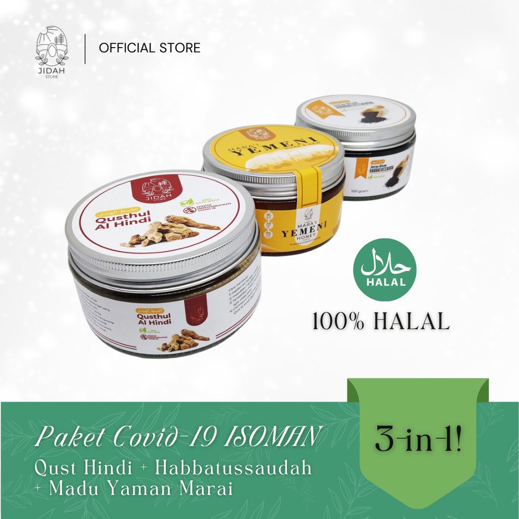 Paket Covid-19 ISOMAN Qust Hindi + Habbatussaudah + Madu Yaman Marai kist hindi herbal covid