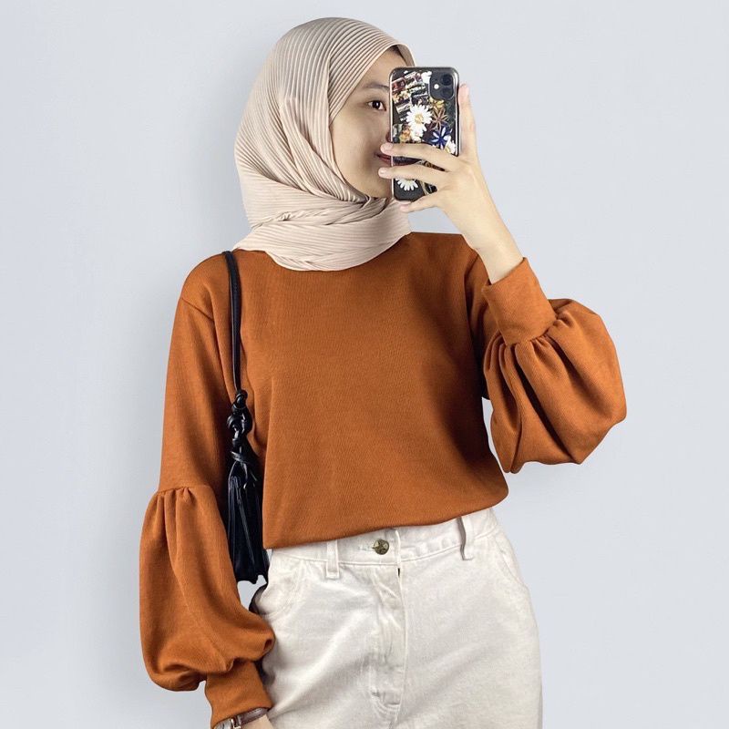 Blouse Lengan Balon Bahan RIB Premium