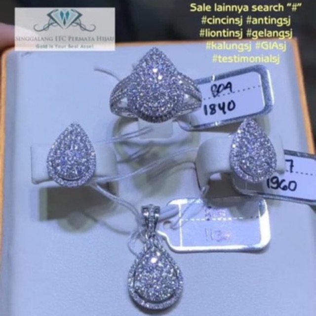 Cincin anting giwang liontin berlian eropa cartier & tears full diamond emas putih rosegold grosir