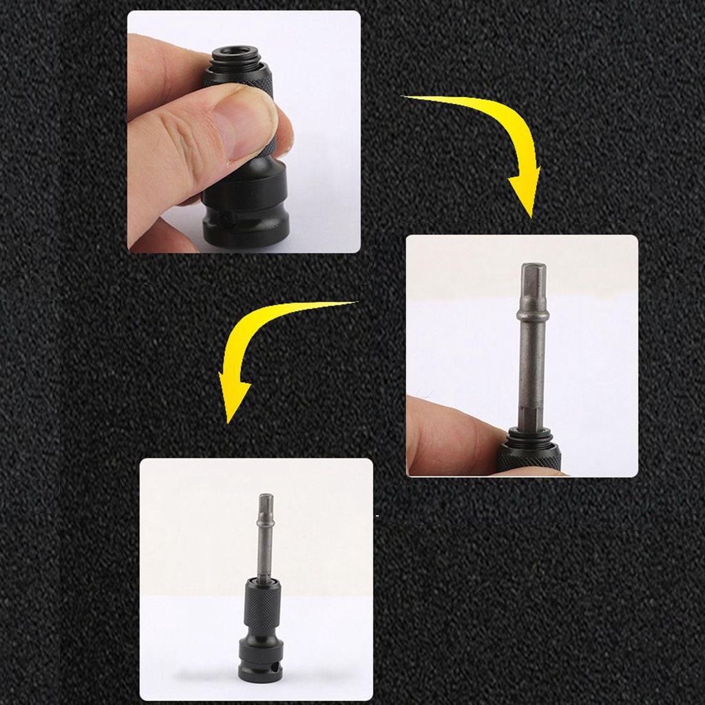 [Elegan] Kunci Pas Socket Adapter 1set Hitam1/2Inch Square Power Tool Aksesoris 1/4inch Hex Ratchet Socket