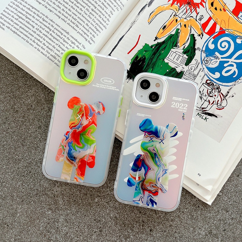 For iPhone Color Laser Green Bear, White Bear ( 7Plus 8Plus X XS XS Max 11 Pro Max 12 Pro Max 13 Pro Max Case)