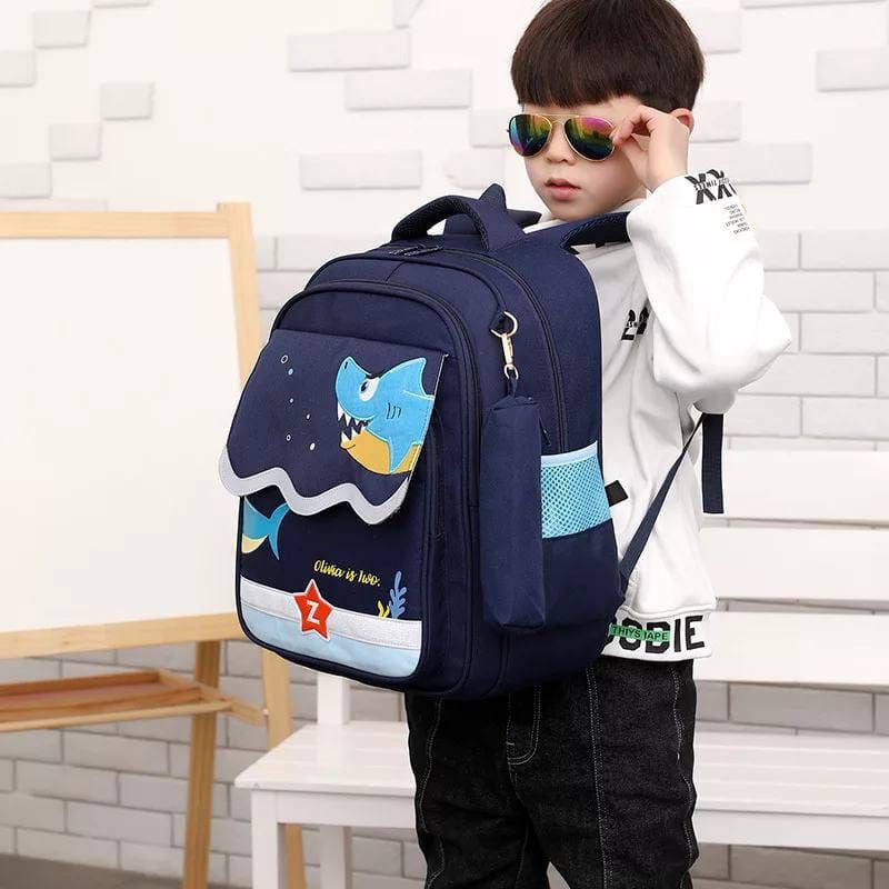 Qisswa_Tas Ransel Anak Sekolah Laki-laki SD TK PAUD Motif Kartun Hiu