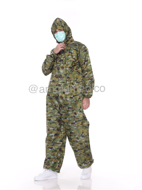 Baju APD Hazmat Parasut Waterproof / Anti Air / Anti Droplets Loreng Tentara