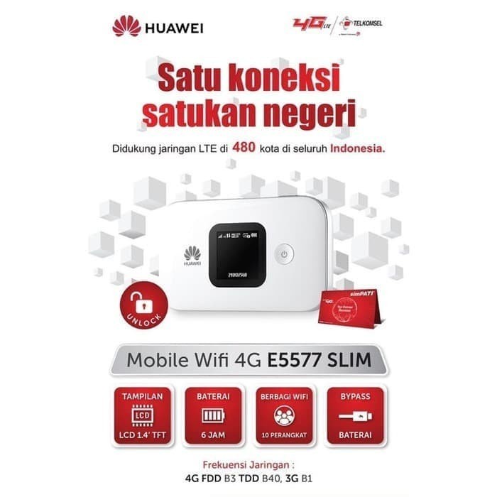 Mifi Modem Wifi Router 4G Huawei E5577 Slim Telkomsel Unlock All operator