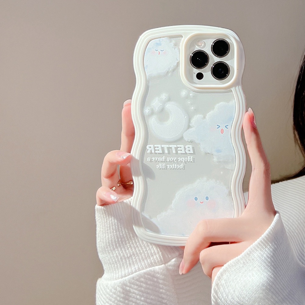 Case Pelindung Transparan Motif Kartun Awan Putih Untuk Iphone XS XR 11 12 13 PRO MAX