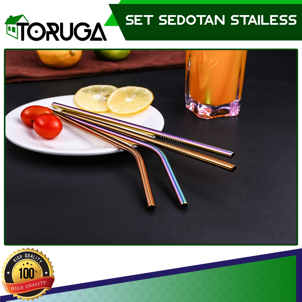 ECO Set 5 in 1 Sedotan Stainless Steel Reusable Ramah Lingkungan Warna Warni Praktis