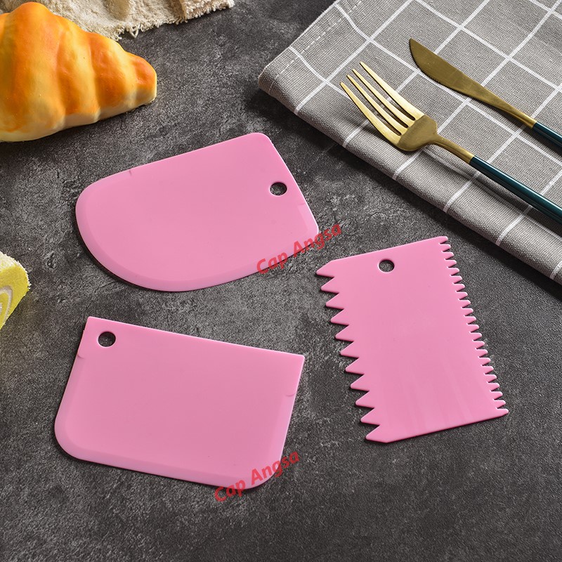 PEMOTONG ADONAN 3 PCS SCRAPPER SCRAPER SPATULA MOUSSE FONDANT SMOOTHER DEKORASI KUE ROTI DOUGH CUTTER