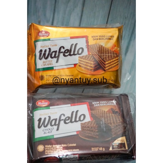 

Roma Wafello Choco Blast dan Butter Caramel 48gr isi 5bgks