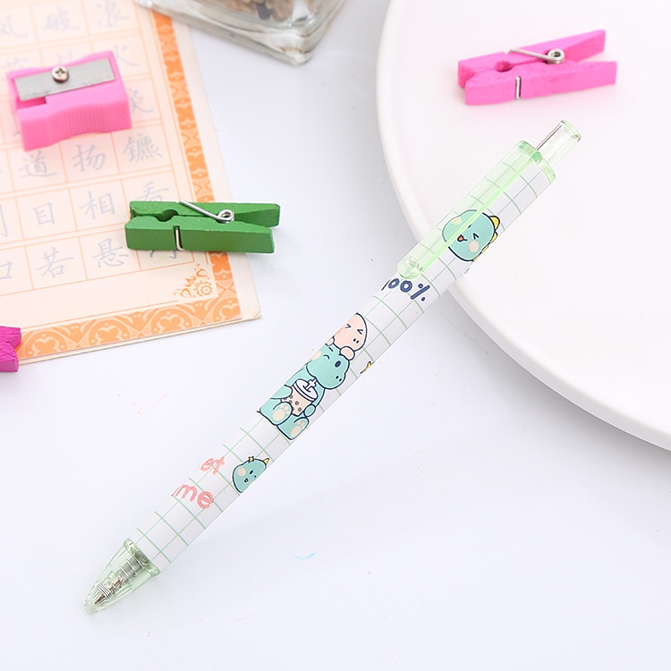 2pcs / Set Pulpen 0.5mm Motif Kartun Dinosaurus Warna Hijau Untuk Sekolah / Kantor