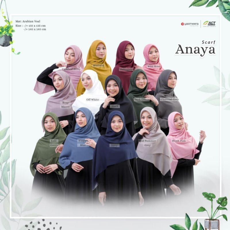 anaya scarf by yasmeera hijab segi empat bahan arabian voal lembut bertekstur adem