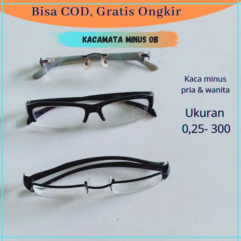OB Kacamata Minus Min Pria Wanita Unisex Frame Plastik Gantung Hitam ukuran 0,25-300