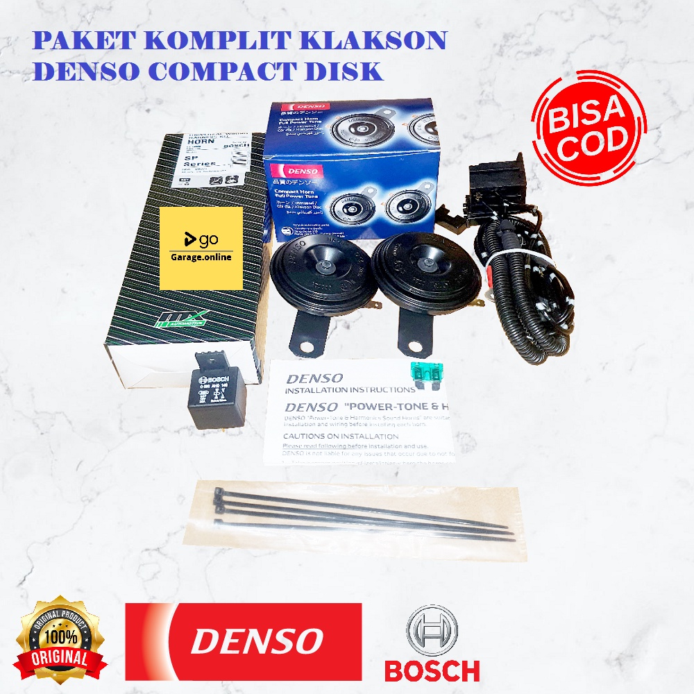 PAKET KOMPLIT Denso Compact Disc Horn Set 12v Original + Kabel relay set MX relay bosch asli