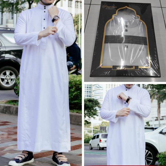 Star Seller Gamis / Jubah Pria - Jubah Haramain Woll Putih- Original - 50/20