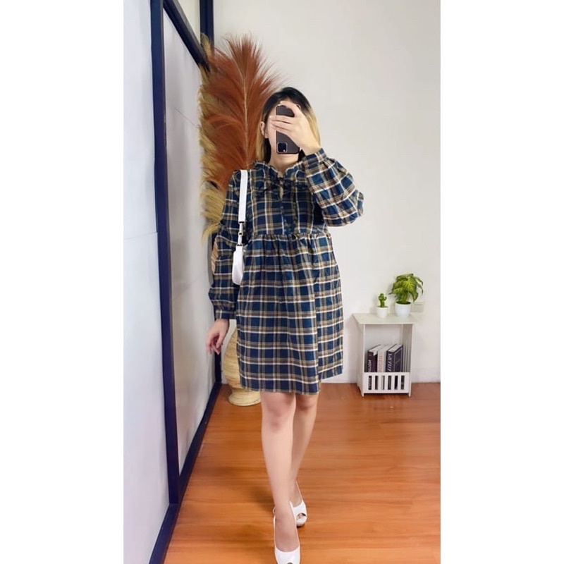 Dress wanita/dress babydoll/dress kotak kotak / dress ootd/ pakaian wanita/fashion dress