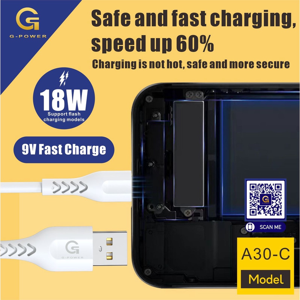 G-POWER CHARGER SET A30-C untuk ANDROID TYPE C 3.0 QUALCOMM GARANSI RESMI