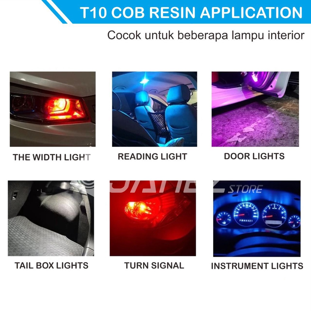 Lampu Led T10 Full Kaca Resin 6000K W5W - Lampu Senja Plat Super Bright